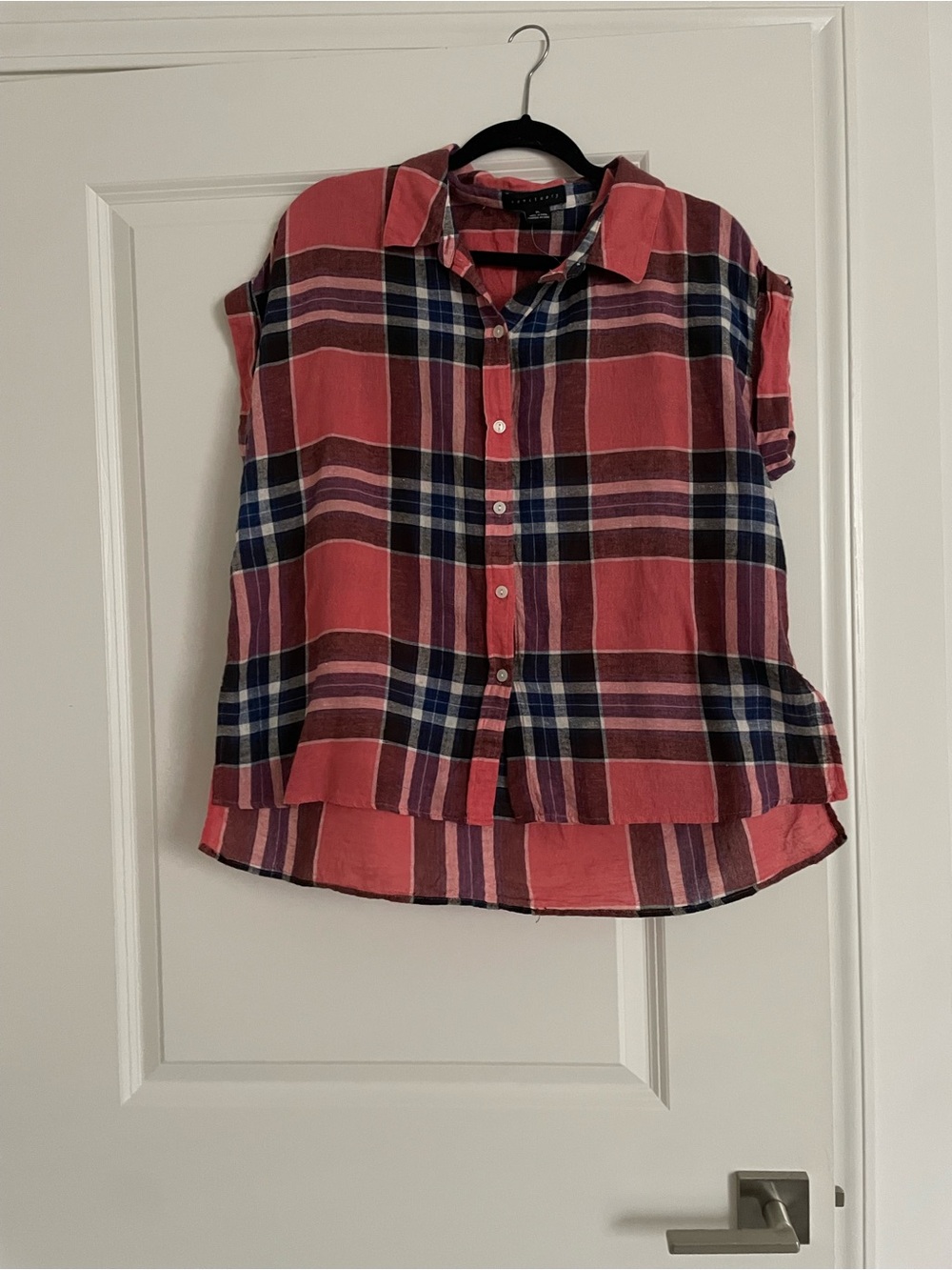 Sanctuary Coral and Navy Plaid Button-Down Shirt